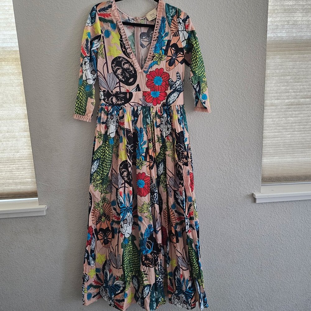NWT | DX Collection Abstract Floral Tropical 'Print V Neck Midi Dress Small